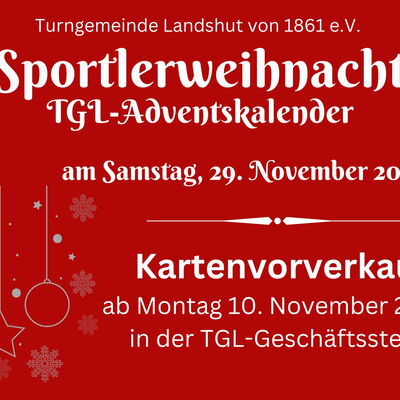 Ankündigung der Sportlerweihnacht der Turngemeinde Landshut mit TGL-Adventskalender und Kartenverkaufstermin.