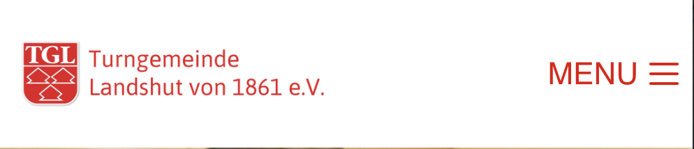 Das Logo der Turngemeinde Landshut von 1861 e.V. erscheint neben einem roten Menü-Icon auf der mobilen Ansicht.