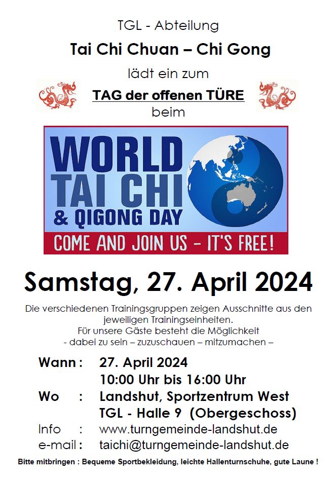 „World Tai Chi & Qi Gong Day“ am Samstag, 27. April, bei der Turngemeinde