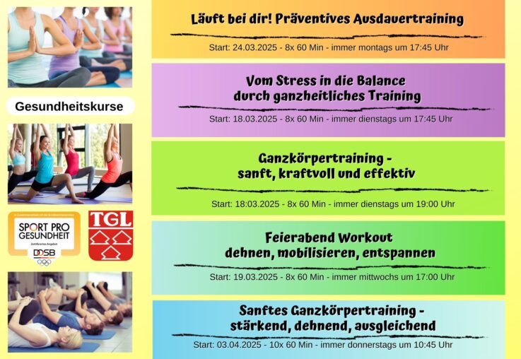 Ab März wieder Gesundheits- und Präventionskurse mit outdoor Laufkurs. Jetzt anmelden!