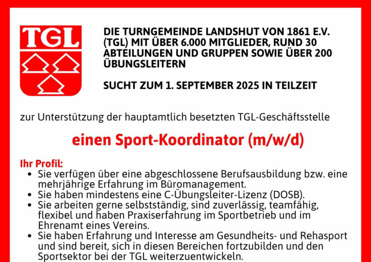 Turngemeinde Landshut sucht in Teilzeit einen Sport-Koordinator
